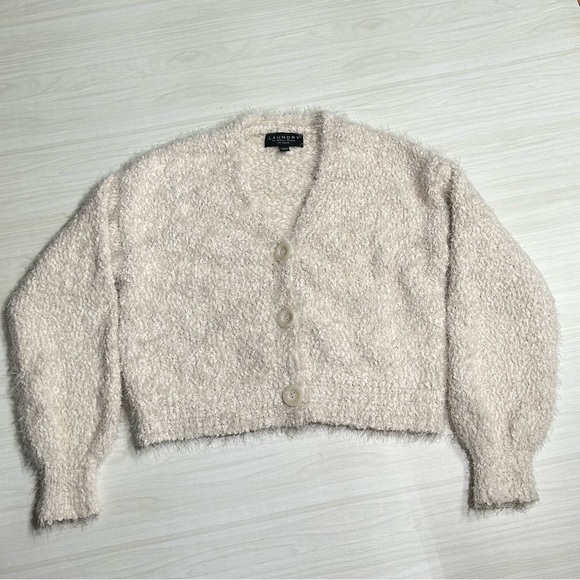 Laundry By Shelli Segal Sweater Eyelash Cream Knit Cardigan Womens Size S - Picture 2 of 13